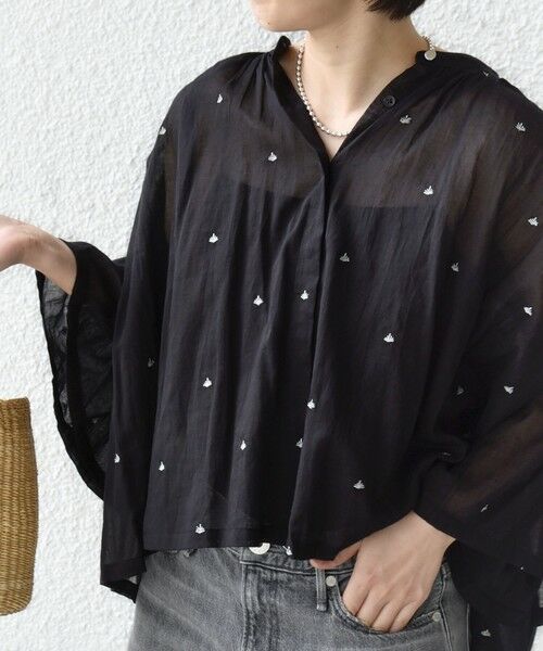 SHIPS / シップス シャツ・ブラウス | 《予約》〈手洗い可能〉コットン オーガンジー リーフ 刺繍 羽織 ブラウス（ブラック）