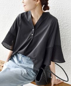 SHIPS / シップス シャツ・ブラウス | 《一部追加予約》〈手洗い可能〉シアー ボーダー フレア スリーブ 半袖 ブラウス