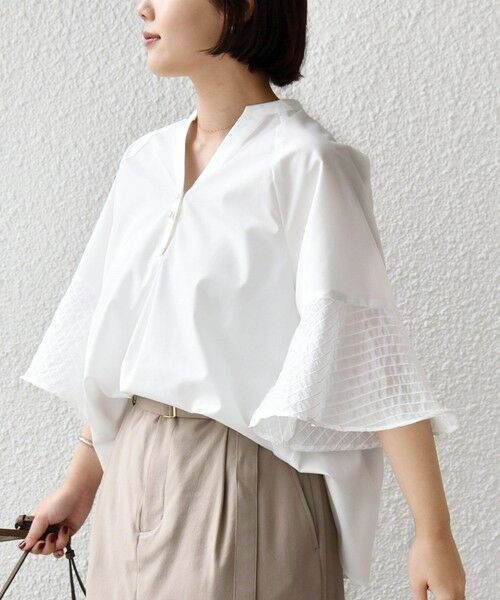 SHIPS / シップス シャツ・ブラウス | 《一部追加予約》〈手洗い可能〉シアー ボーダー フレア スリーブ 半袖 ブラウス | 詳細13