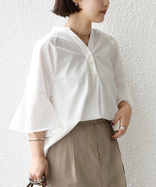 SHIPS / シップス シャツ・ブラウス | 《予約》〈手洗い可能〉シアー ボーダー フレア スリーブ 半袖 ブラウス | 詳細8