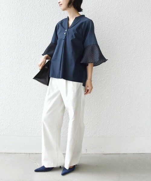 SHIPS / シップス シャツ・ブラウス | 《予約》〈手洗い可能〉シアー ボーダー フレア スリーブ 半袖 ブラウス | 詳細12