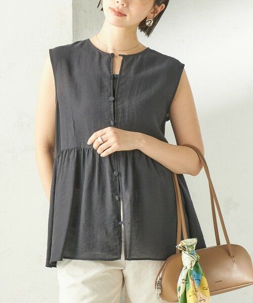 SHIPS / シップス シャツ・ブラウス | 《予約》〈手洗い可能〉シルク混 シアー 2WAY ノースリーブ ブラウス(ネイビー)