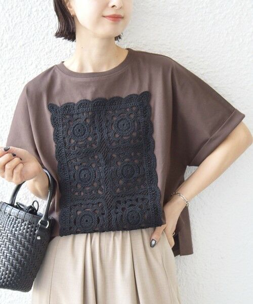 SHIPS / シップス Tシャツ | 《予約》【WEB限定】〈手洗い可能〉クロシェ ドッキング ショート スリーブ プルオーバー（ブラウン）