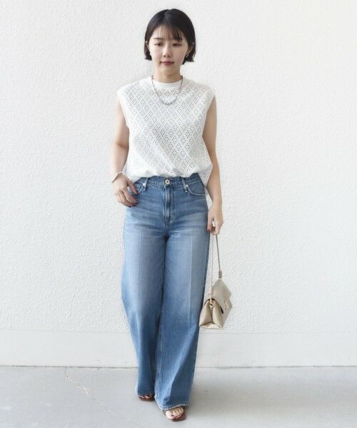 SHIPS / シップス カットソー | 《予約》〈手洗い可能〉アイレット ノースリーブ フレア プルオーバー | 詳細1