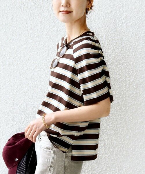 SHIPS / シップス Tシャツ | 《予約》〈手洗い可能〉ボーダー / ソリッド 袖ギャザー ショートスリーブ プルオーバー | 詳細5