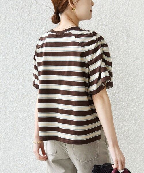 SHIPS / シップス Tシャツ | 《予約》〈手洗い可能〉ボーダー / ソリッド 袖ギャザー ショートスリーブ プルオーバー | 詳細7