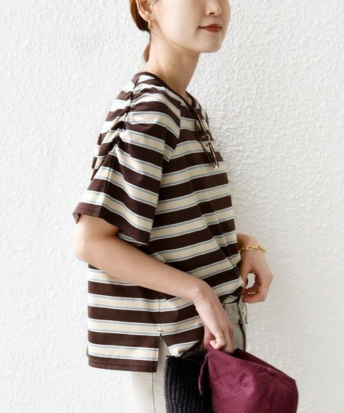 SHIPS / シップス Tシャツ | 《予約》〈手洗い可能〉ボーダー / ソリッド 袖ギャザー ショートスリーブ プルオーバー | 詳細8