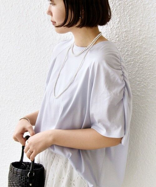 SHIPS / シップス Tシャツ | 《予約》〈手洗い可能〉ボーダー / ソリッド 袖ギャザー ショートスリーブ プルオーバー（ライトブルー）