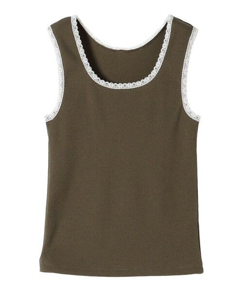 SHIPS / シップス タンクトップ | 〈手洗い可能〉レース トリミング 2WAY タンクトップ（オリーブ）