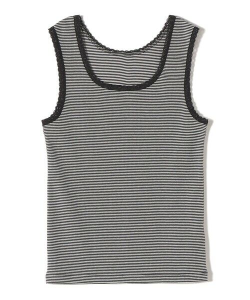 SHIPS / シップス タンクトップ | 〈手洗い可能〉ボーダー レース トリミング 2WAY タンクトップ（ブラック）