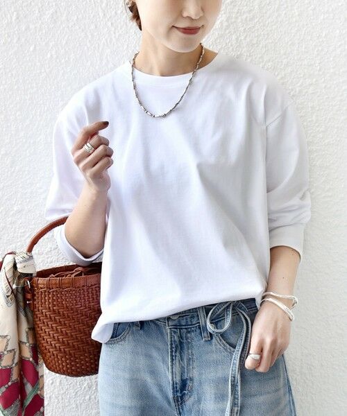 SHIPS / シップス カットソー（半袖以外） | 〈接触冷感 / UVカット / 手洗い可能〉ロング リブ ラウンド ヘム プルオーバー（ホワイト）