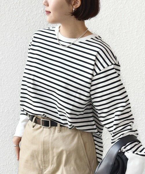 SHIPS / シップス カットソー（半袖以外） | 〈接触冷感 / UVカット / 手洗い可能〉ロング リブ ラウンド ヘム プルオーバー（ブラック）