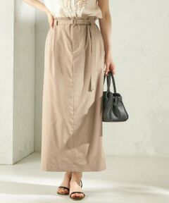 SHIPS / シップス ロング・マキシ丈スカート | 《予約》〈手洗い可能〉麻混 ベルト付 ウエストタック ナロー スカート