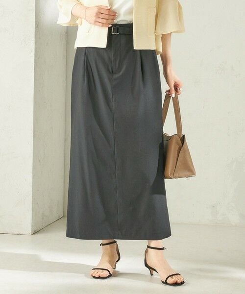 SHIPS / シップス ロング・マキシ丈スカート | 《予約》〈手洗い可能〉麻混 ベルト付 ウエストタック ナロー スカート | 詳細15