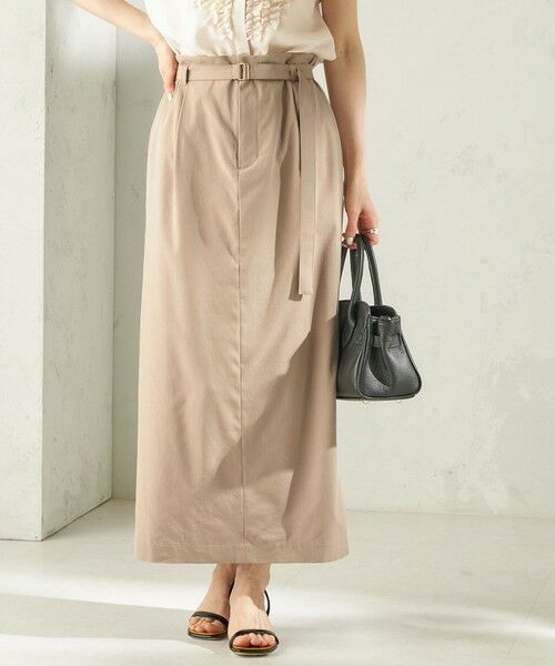 SHIPS / シップス ロング・マキシ丈スカート | 《予約》〈手洗い可能〉麻混 ベルト付 ウエストタック ナロー スカート（ベージュ）