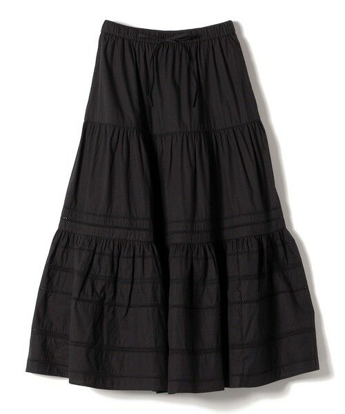 SHIPS / シップス ロング・マキシ丈スカート | 【SHIPS別注】Fanaka:〈手洗い可能〉ライン レース ティアード スカート（ブラック）