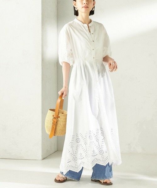 SHIPS / シップス ロング・マキシ丈ワンピース | 《予約》【SHIPS別注】Fanaka:〈手洗い可能〉シフリー ウエスト ギャザー ワンピース（オフホワイト）