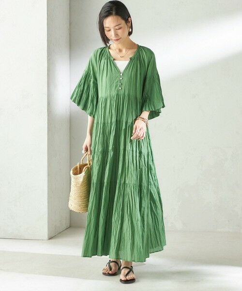 SHIPS / シップス ロング・マキシ丈ワンピース | 【SHIPS別注】Fanaka:〈手洗い可能〉クリンクル 袖 フレア ワンピース | 詳細22