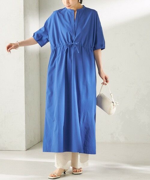 SHIPS / シップス ロング・マキシ丈ワンピース | 《予約》〈接触冷感 / 撥水加工〉TEXBRID(R) タフタ ウエスト 切替 ワンピース（ロイヤルブルー）