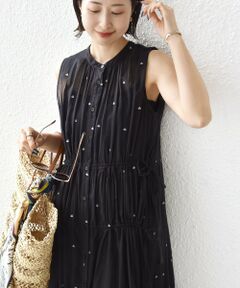 SHIPS / シップス ロング・マキシ丈ワンピース | 《予約》〈手洗い可能〉コットン オーガンジー 刺繍 ウエスト ドロスト ワンピース