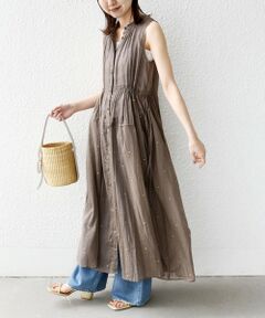 SHIPS / シップス ロング・マキシ丈ワンピース | 《予約》〈手洗い可能〉コットン オーガンジー 刺繍 ウエスト ドロスト ワンピース