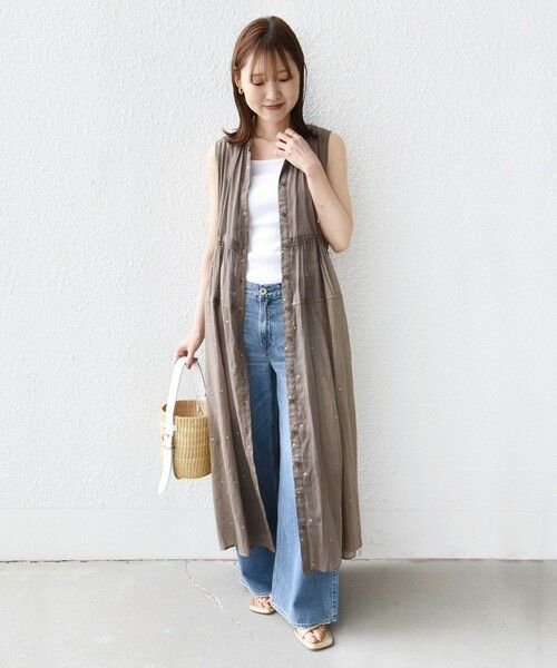 SHIPS / シップス ロング・マキシ丈ワンピース | 《予約》〈手洗い可能〉コットン オーガンジー 刺繍 ウエスト ドロスト ワンピース | 詳細17