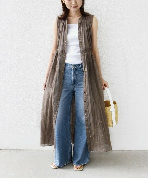 SHIPS / シップス ロング・マキシ丈ワンピース | 《予約》〈手洗い可能〉コットン オーガンジー 刺繍 ウエスト ドロスト ワンピース | 詳細18