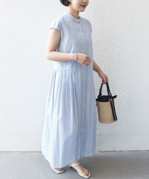 SHIPS / シップス ロング・マキシ丈ワンピース | 《予約》【WEB限定】〈手洗い可能〉ストライプ サイド タック ワンピース（ライトブルー）