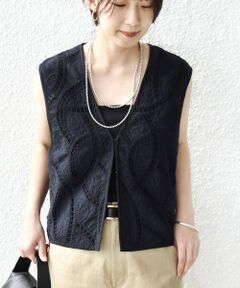 SHIPS / シップス ベスト | 《予約》〈手洗い可能〉オープン ワーク レース 刺繍 ベスト