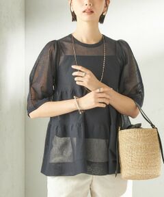 SHIPS / シップス ニット・セーター | 《予約》〈手洗い可能〉麻混 シアー ティアード ショート スリーブ プルオーバー