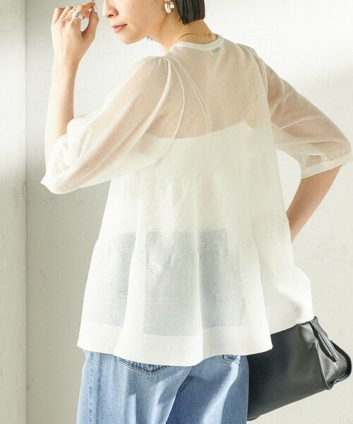 SHIPS / シップス ニット・セーター | 《予約》〈手洗い可能〉麻混 シアー ティアード ショート スリーブ プルオーバー（ホワイト）