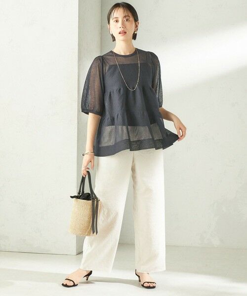 SHIPS / シップス ニット・セーター | 《予約》〈手洗い可能〉麻混 シアー ティアード ショート スリーブ プルオーバー | 詳細27