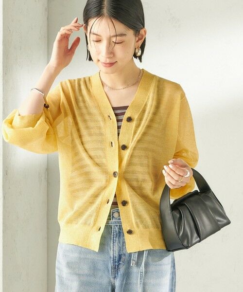 SHIPS / シップス カーディガン・ボレロ | 《予約》〈手洗い可能〉麻混 シアー Vネック カーディガン（イエロー）