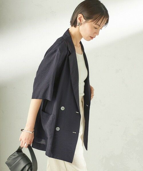 SHIPS / シップス テーラードジャケット | 《予約》〈手洗い可能〉シルク混 シアー 羽織 半袖 ジャケット | 詳細26