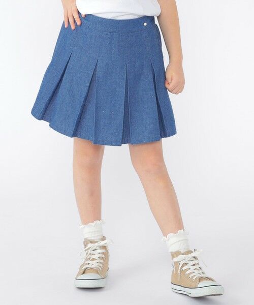 SHIPS / シップス ショート・ハーフ・半端丈パンツ | SHIPS KIDS:100〜130cm /ラメ デニム プリーツ キュロット（ネイビー）