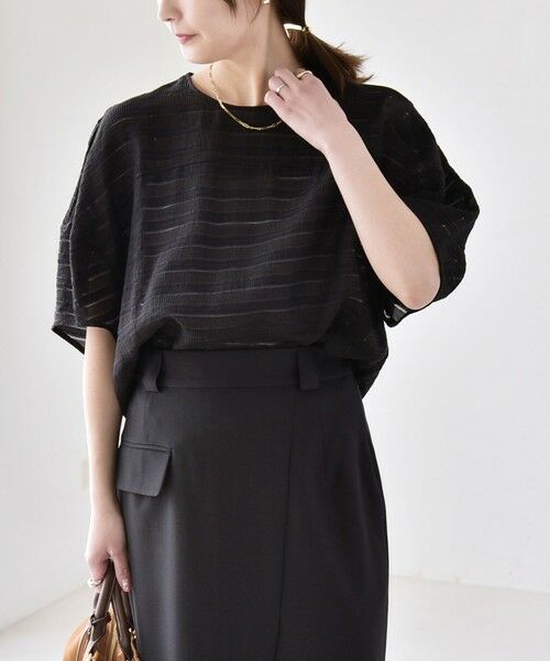 SHIPS / シップス シャツ・ブラウス | 《予約》quaranciel:〈洗濯機可能〉ジャガード ボーダー シアー ブラウス | 詳細14