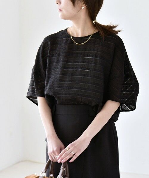 SHIPS / シップス シャツ・ブラウス | 《予約》quaranciel:〈洗濯機可能〉ジャガード ボーダー シアー ブラウス | 詳細5