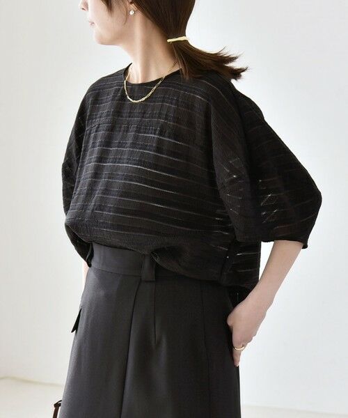 SHIPS / シップス シャツ・ブラウス | 《予約》quaranciel:〈洗濯機可能〉ジャガード ボーダー シアー ブラウス | 詳細6