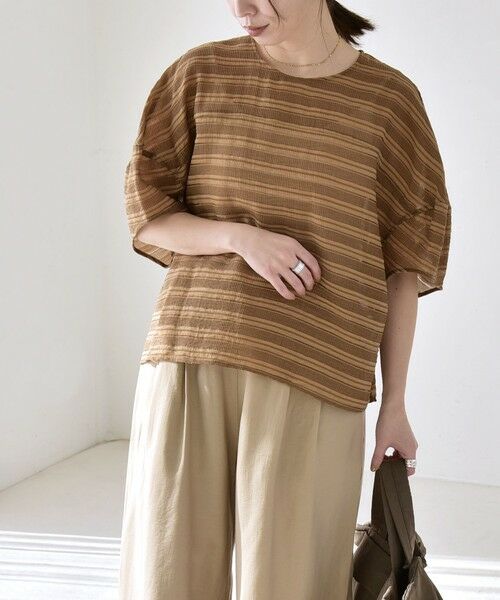 SHIPS / シップス シャツ・ブラウス | 《予約》quaranciel:〈洗濯機可能〉ジャガード ボーダー シアー ブラウス | 詳細28