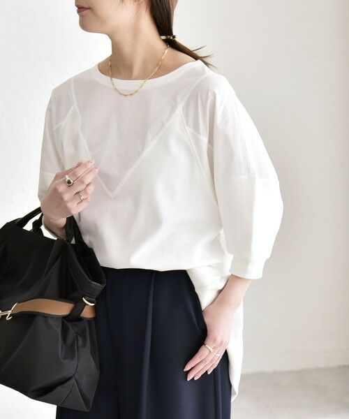 SHIPS / シップス Tシャツ | 《予約》quaranciel:〈接触冷感/汗染み防止加工/洗濯機可能〉ドッキング Aライン カットソー（ホワイト）