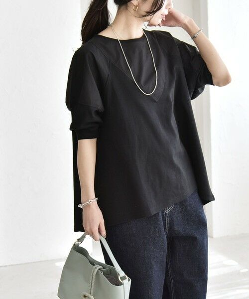 SHIPS / シップス Tシャツ | 《予約》quaranciel:〈接触冷感/汗染み防止加工/洗濯機可能〉ドッキング Aライン カットソー（ブラック）