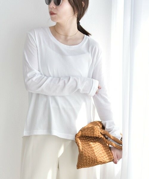 SHIPS / シップス カットソー | 《予約》quaranciel:〈手洗い可能〉コットン シアー クルーネック ロンTEE（オフホワイト）