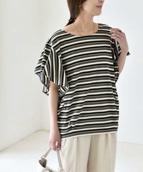 SHIPS / シップス Tシャツ | 《予約》quaranciel:〈洗濯機可能〉マルチボーダー ラッフル コクーン プルオーバー | 詳細11