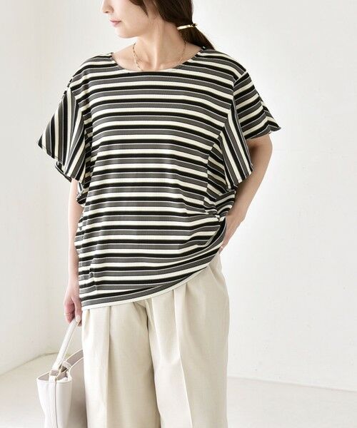 SHIPS / シップス Tシャツ | 《予約》quaranciel:〈洗濯機可能〉マルチボーダー ラッフル コクーン プルオーバー | 詳細3