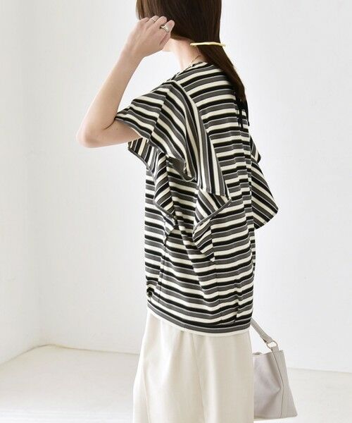 SHIPS / シップス Tシャツ | 《予約》quaranciel:〈洗濯機可能〉マルチボーダー ラッフル コクーン プルオーバー | 詳細4