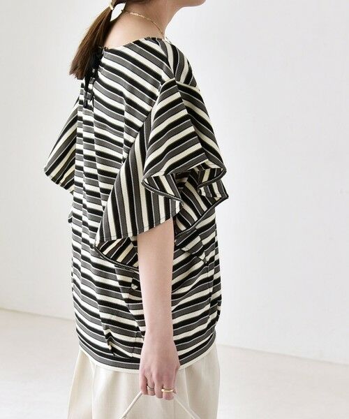 SHIPS / シップス Tシャツ | 《予約》quaranciel:〈洗濯機可能〉マルチボーダー ラッフル コクーン プルオーバー | 詳細7