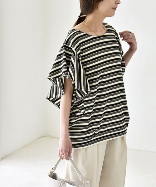 SHIPS / シップス Tシャツ | 《予約》quaranciel:〈洗濯機可能〉マルチボーダー ラッフル コクーン プルオーバー | 詳細8