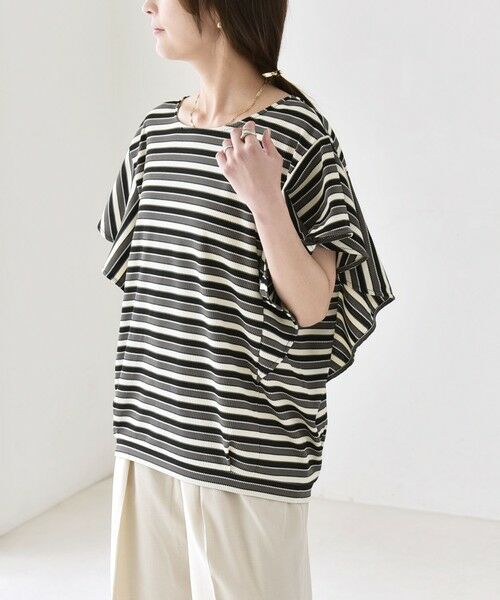 SHIPS / シップス Tシャツ | 《予約》quaranciel:〈洗濯機可能〉マルチボーダー ラッフル コクーン プルオーバー | 詳細9