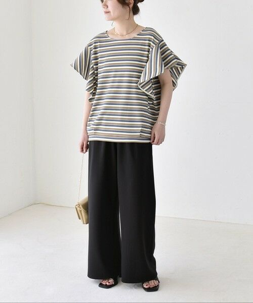 SHIPS / シップス Tシャツ | 《予約》quaranciel:〈洗濯機可能〉マルチボーダー ラッフル コクーン プルオーバー | 詳細12