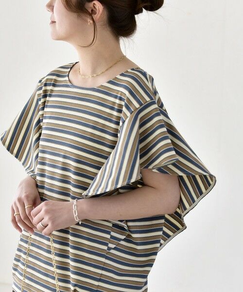 SHIPS / シップス Tシャツ | 《予約》quaranciel:〈洗濯機可能〉マルチボーダー ラッフル コクーン プルオーバー | 詳細14